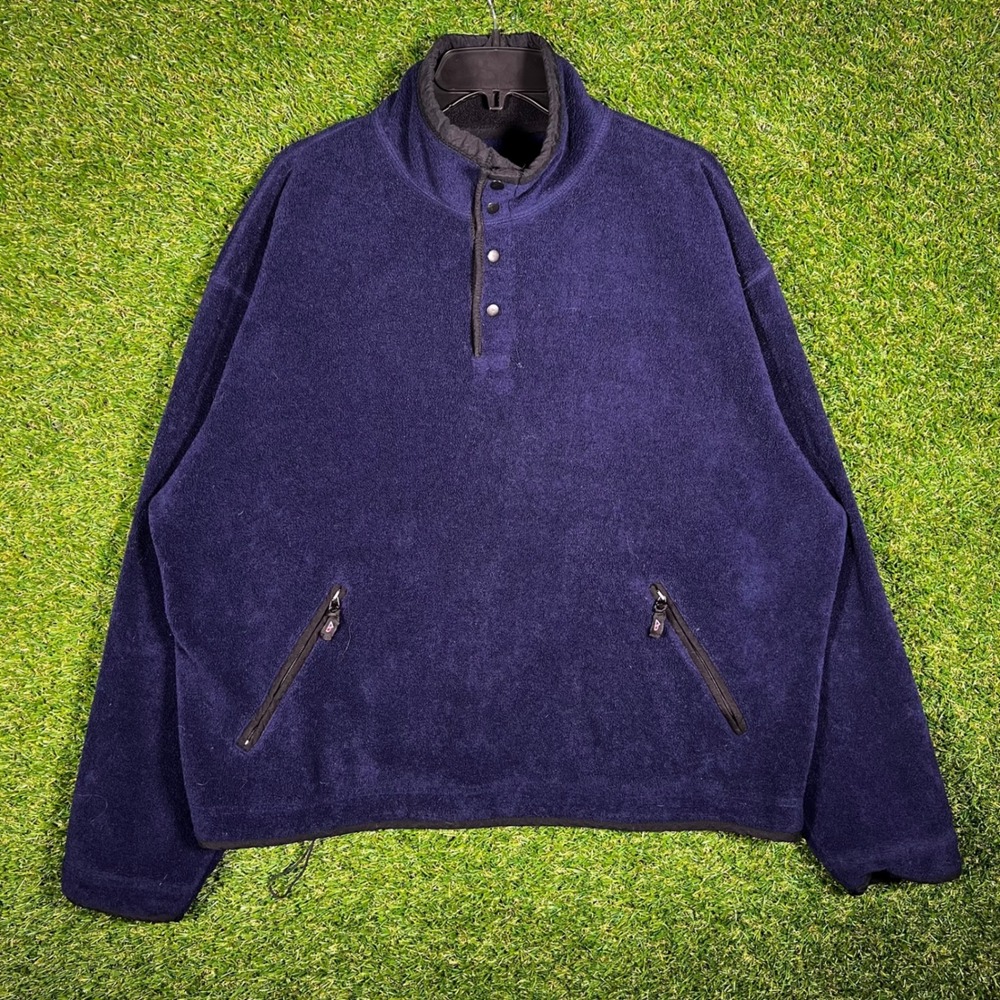 Vintage Outersport Activewear Navy‎ Blue Fleece Snap Pullover Mens Large 90s